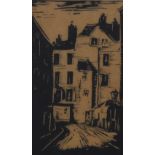 Railton (19th/20th Century), linocut, street scene, signed in pencil to the lower right, framed,