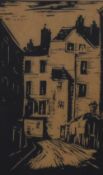 Railton (19th/20th Century), linocut, street scene, signed in pencil to the lower right, framed,