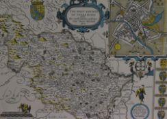 After John Speed (1552-1629), a hand coloured printed map, West Riding of Yorkshire c.1610,