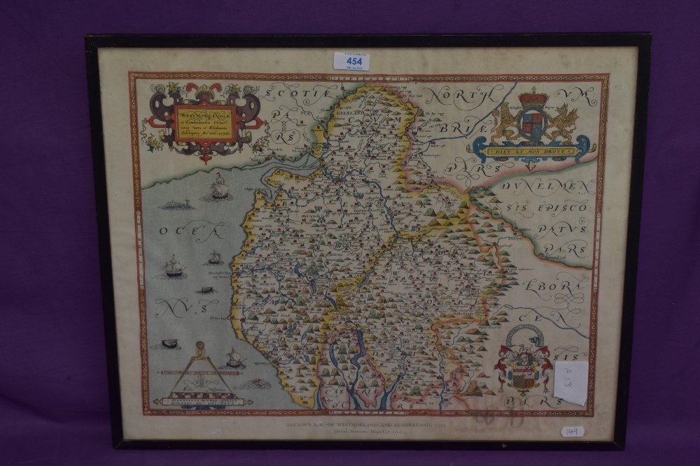 After Christopher Saxton (1540-1610), A 19th Century hand coloured Map of Westmorland and - Image 2 of 3