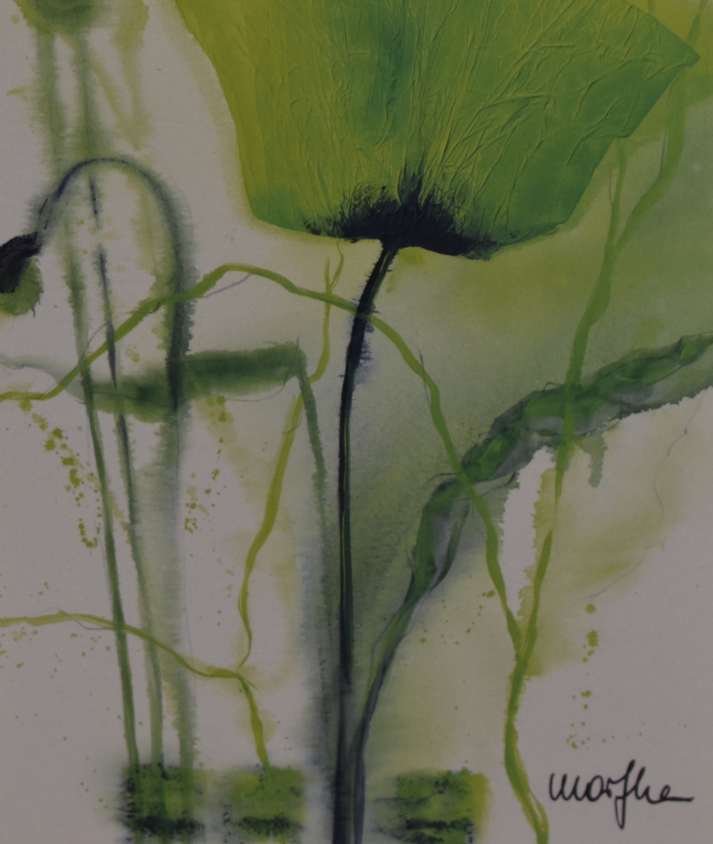 Marthe (French, Contemporary), Coquelicot Vert, an abstract print of a green poppy mounted on a - Image 2 of 4