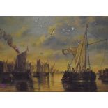 After Unknown Artist, colour print, A Dutch maritime scene depicting masted vessels in calm water,