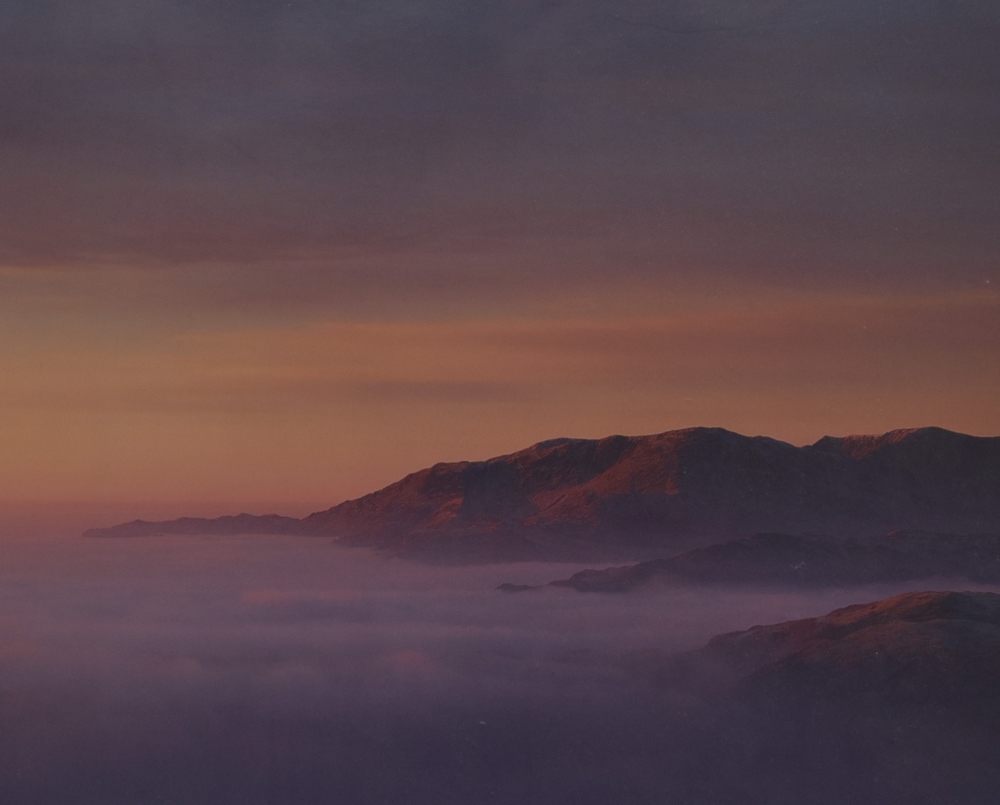 After Angie & David Unsworth (20th Century), photographic print, 'Dawn, Coniston Fells', signed