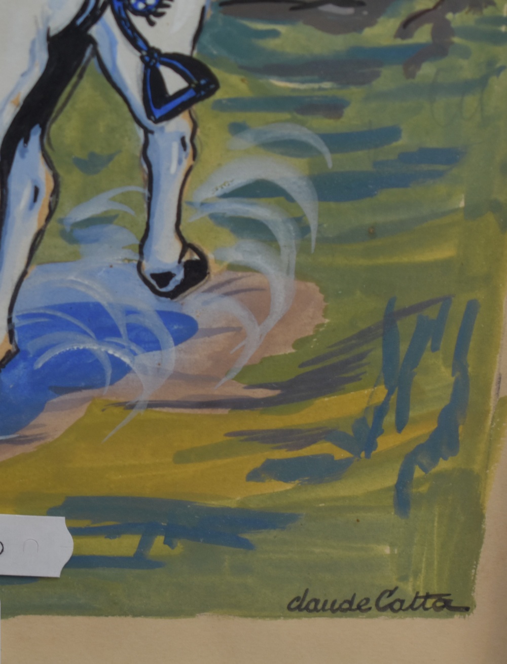 Claude Catta (20th Century), gouache, A comic style interpretation of a cowboy on horseback reaching - Image 3 of 4