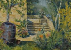 Davinia Hitchcock (20th Century, British), oil on board, 'Bygone Vintage', an attractive garden