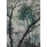 V.James (20th Century, British), watercolour, A contemporary depiction of a deep green woodland