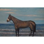 Charles Jackson (20th Century, British), amateur oil on board, 'Red Rum', the racehorse in front