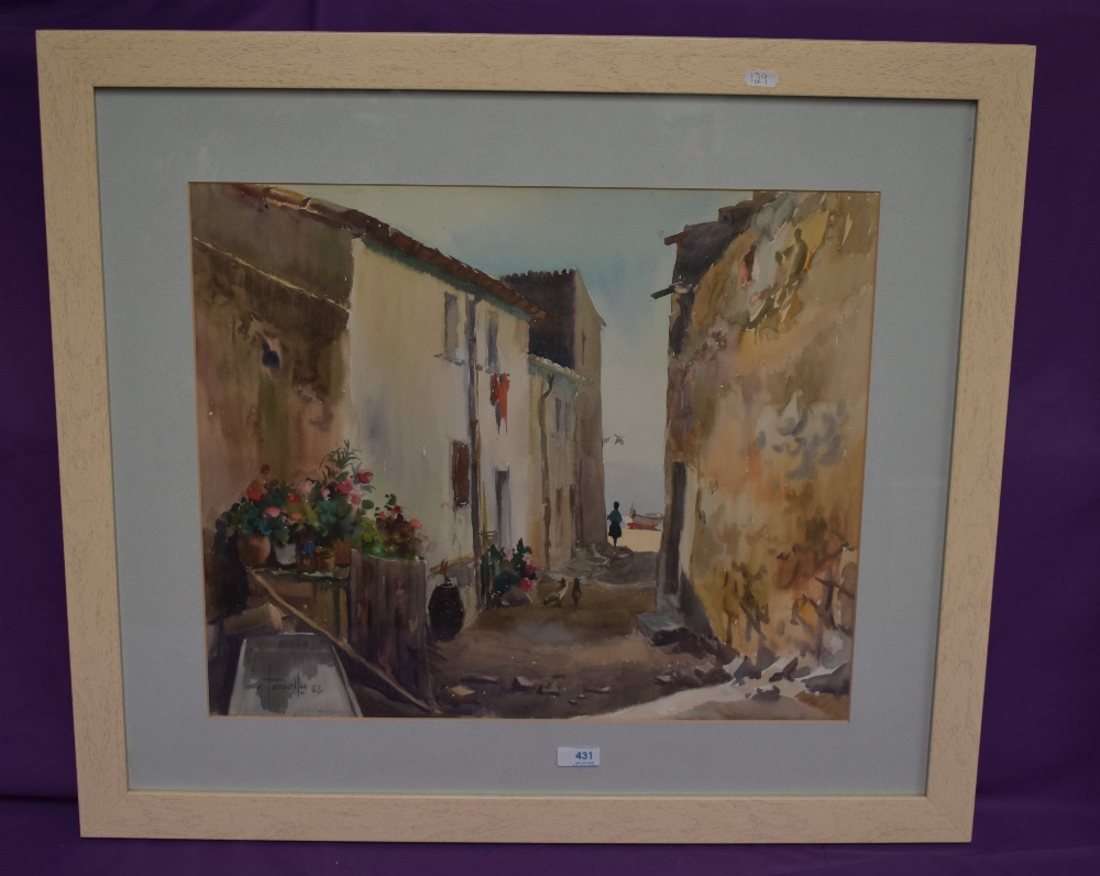 Ezequiel Torroella (1921-1998, Spanish), watercolour, 'Alleyway In A Fishing Village', signed to the - Image 2 of 4