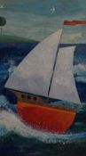 Peter Adderley (b.1965, British), acrylic, Title Unknown, A stylised interpretation of a yacht in