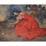 After Francisco Rodriguez Sanchez Clement (1893-1968, Spanish), coloured print, 'Fire Dance',