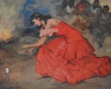 After Francisco Rodriguez Sanchez Clement (1893-1968, Spanish), coloured print, 'Fire Dance',