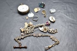 A selection of HM silver and white metal stamped 925/silver including small pocket watch, charm