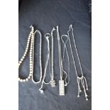 Seven HM silver and white metal necklaces and chains, most stamped 925/silver including Silver