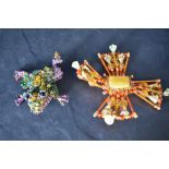 A 1980's vintage beaded brooch by Susan Horth modelled as an oversized frog and another similar