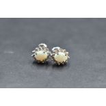 A pair of 14ct white gold opal and diamond chip stud earrings, approx 2.9g