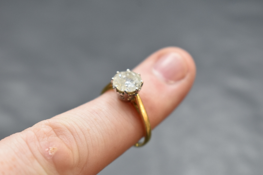 A diamond solitaire ring, approx 1.5ct in a claw set raised mount to knife blade shoulders on an - Image 2 of 2