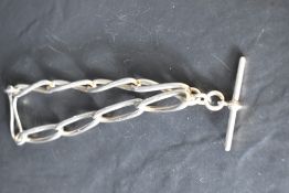 An HM silver heavy link watch chain with T bar and hook and loop clasp, approx 15.5' & 121.2g