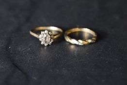 Two 9ct gold rings both having white paste stones, approx 3.5g