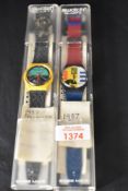 A Swatch 'Nine to Six' GA105 wristwatch circa 1987 , with plastic case, original sales receipt and