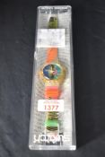 A Swatch 'MusiCall' Tambour SLJ100 wristwatch circa 1993/94, with plastic case, original sales