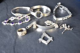 A small selection of HM silver and white metal stamped silver/925 including bangles, plain ID