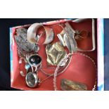 A selection of silver and white metal jewellery including large Artisan style beetle necklace,