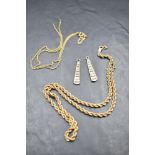 A small selection of broken 9ct gold jewellery including earring drops and chains, approx 9.8g