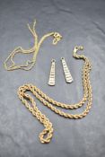 A small selection of broken 9ct gold jewellery including earring drops and chains, approx 9.8g