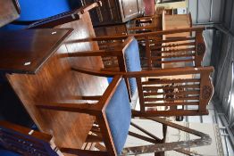 A set of six late 19th or early 20th Century mahogany dining chairs having drop on blue