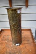 A WW1 trench art mortar shell case, Ypres interest