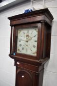 A mahogany and oak long cased clock having 30 hr movement and painted dial