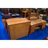 Two pieces of vintage teak bedroom furniture, of stylised design, stamped Wrighton , and a cane