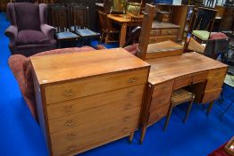 Two pieces of vintage teak bedroom furniture, of stylised design, stamped Wrighton , and a cane