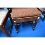 A 19th Century mahogany dressing table stool having vintage moquette upholstered seat