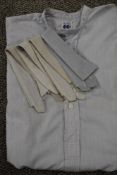 A 1940s CC41 labelled RAF blue gents collarless shirt, with four collars to be included.