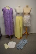 A selection of vintage items, including 1940s/50s shirred floral swim suit, overall, pyjama