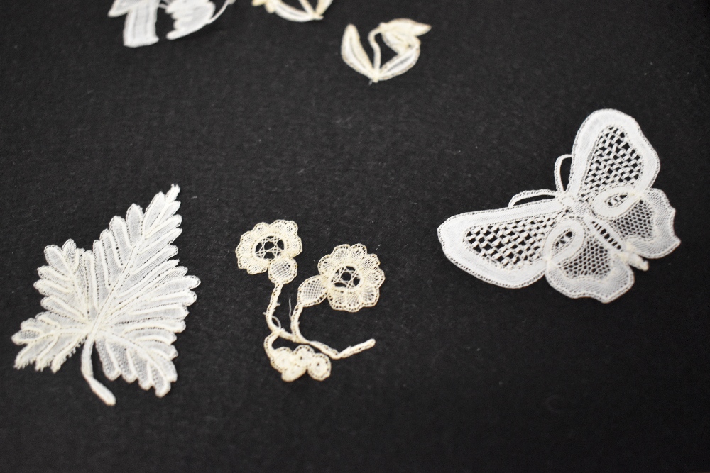 A collection of intricate hand worked lace, including butterflies, leaves, flowers and a mouse etc. - Image 7 of 12
