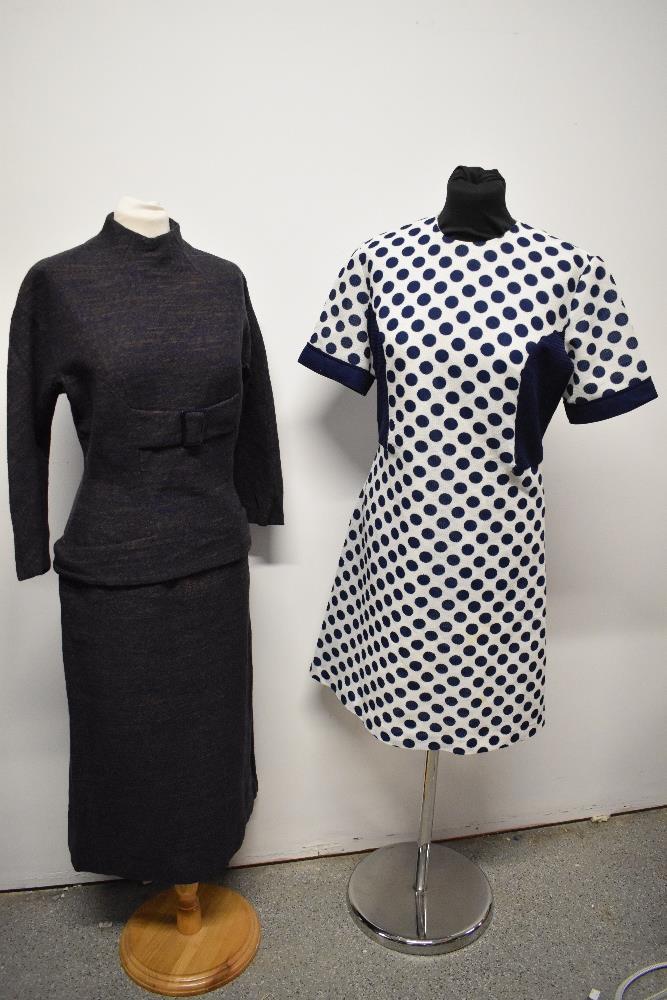 Two vintage dresses, to include; late 50s/early 60s wiggle dress with drop waist and buckle detail