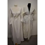 Two Edwardian cotton nightdresses, one having Broderie Anglais to bodice, and the other with