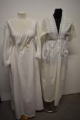 Two Edwardian cotton nightdresses, one having Broderie Anglais to bodice, and the other with