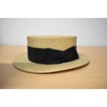 A 1920s/30s straw boater, size 6 5/8 , James L Bulcock and son, Regent house, Clitheroe.