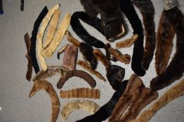 A large collection of vintage and antique fur tippets, collars and trimmings, some unlined,