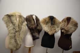 A silver fox fur wrap, with Southport label, and three soft and supple fox collars, all unlined.