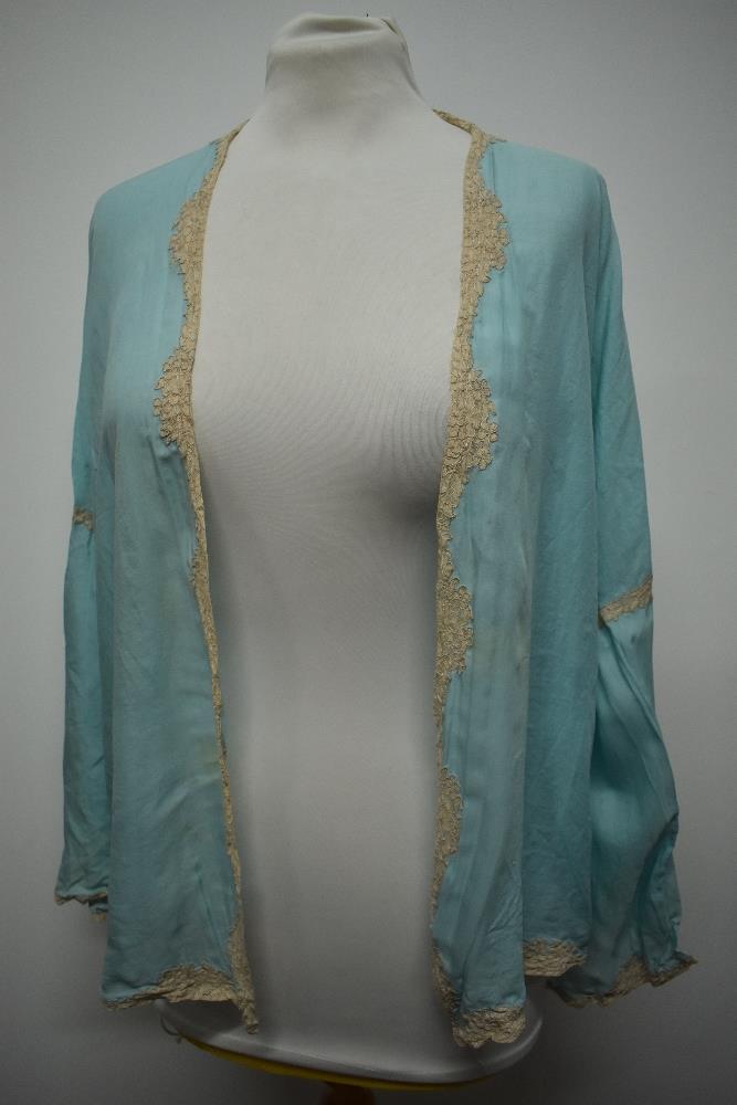 Two 1930s silk be jackets, one in pink with lace to collar and sleeves and the other blue, with deep - Image 8 of 11