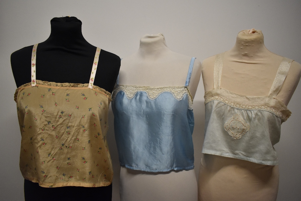 Three 1920s and 1930s camisoles, all having lace work.