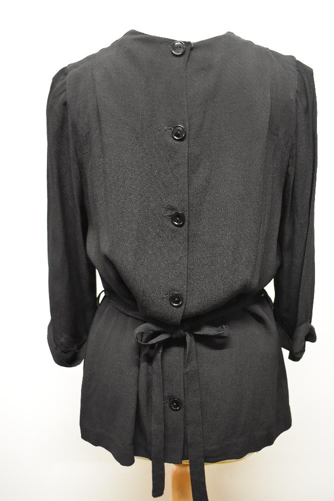 A 1940s crepe blouse having belted waist, 3/4 sleeves and button back fastening, larger size. - Image 6 of 7