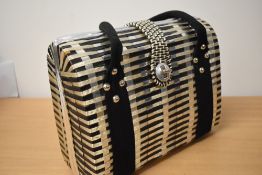 A vintage silver and black 1950s woven box bag, having reconditioned straps and lining.