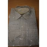 A gents 1950s checked Radiac collarless shirt, as new in packaging, with two collars, collar size