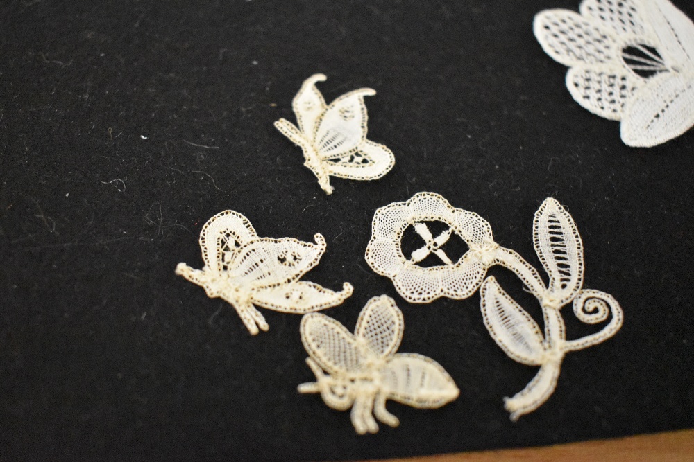A collection of intricate hand worked lace, including butterflies, leaves, flowers and a mouse etc. - Image 9 of 12