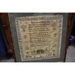 A late Georgian needlework sampler, worked by Margaret Baxter, aged 9 years, 1836, having